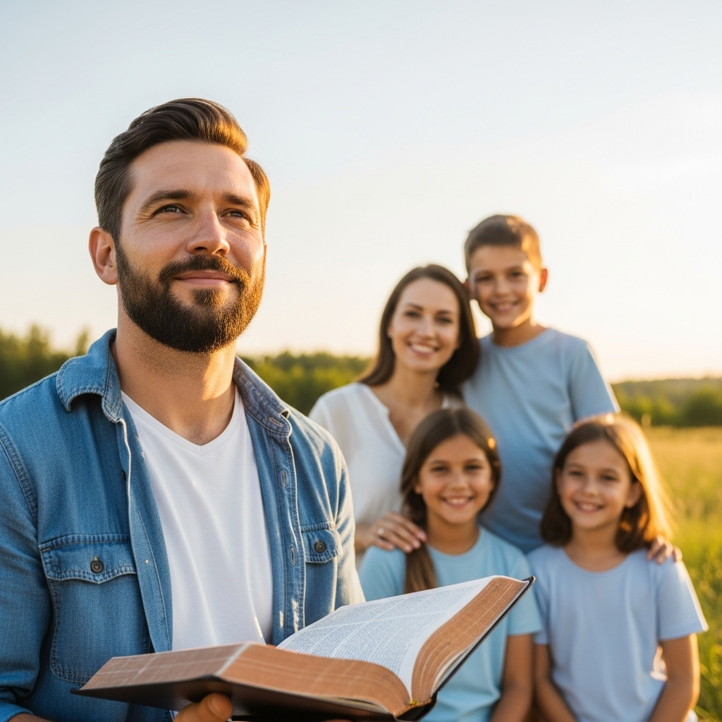 Devocional Homens de Honra - Homem com a família, lendo a bíblia